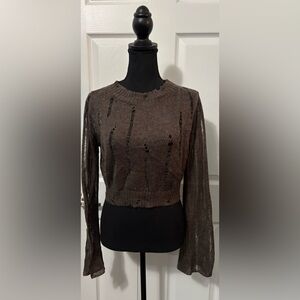 NWT Dolls Kill / Darker Wavs Brown Chord Distressed Knit Sweater